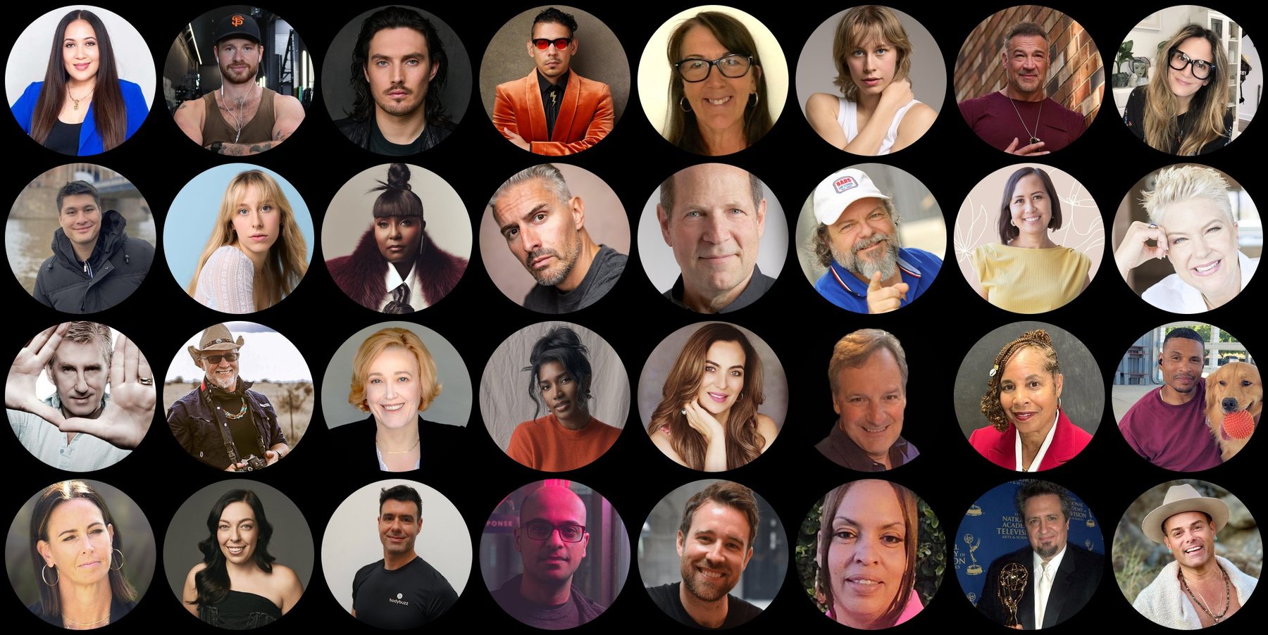 Portraits of thirty-two guests of the Ryan Pyle Podcast