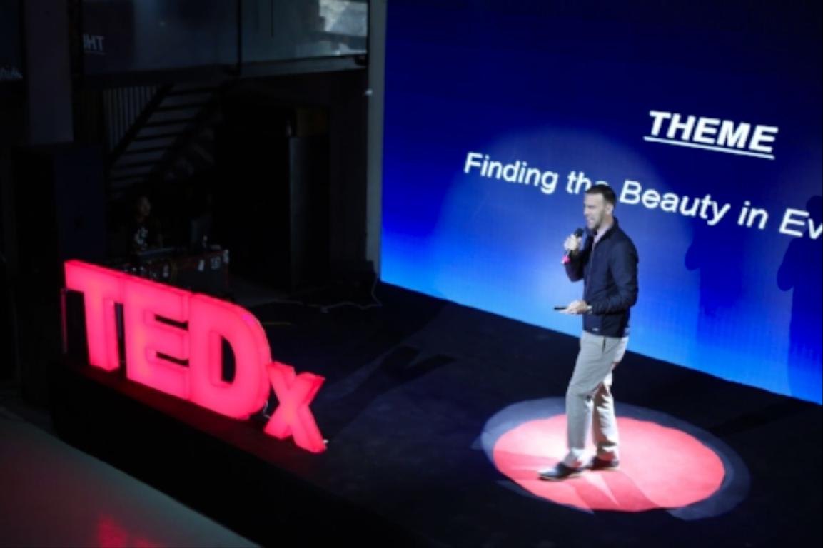 Ryan Pyle on stage at TEDx